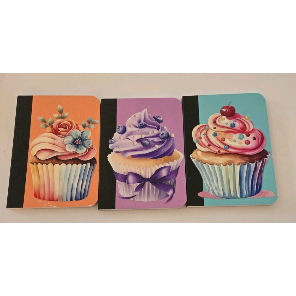 Decorated Mini Composition Book 3.5" x 4.5", 80 sheets, 3 Pack, Cupcakes